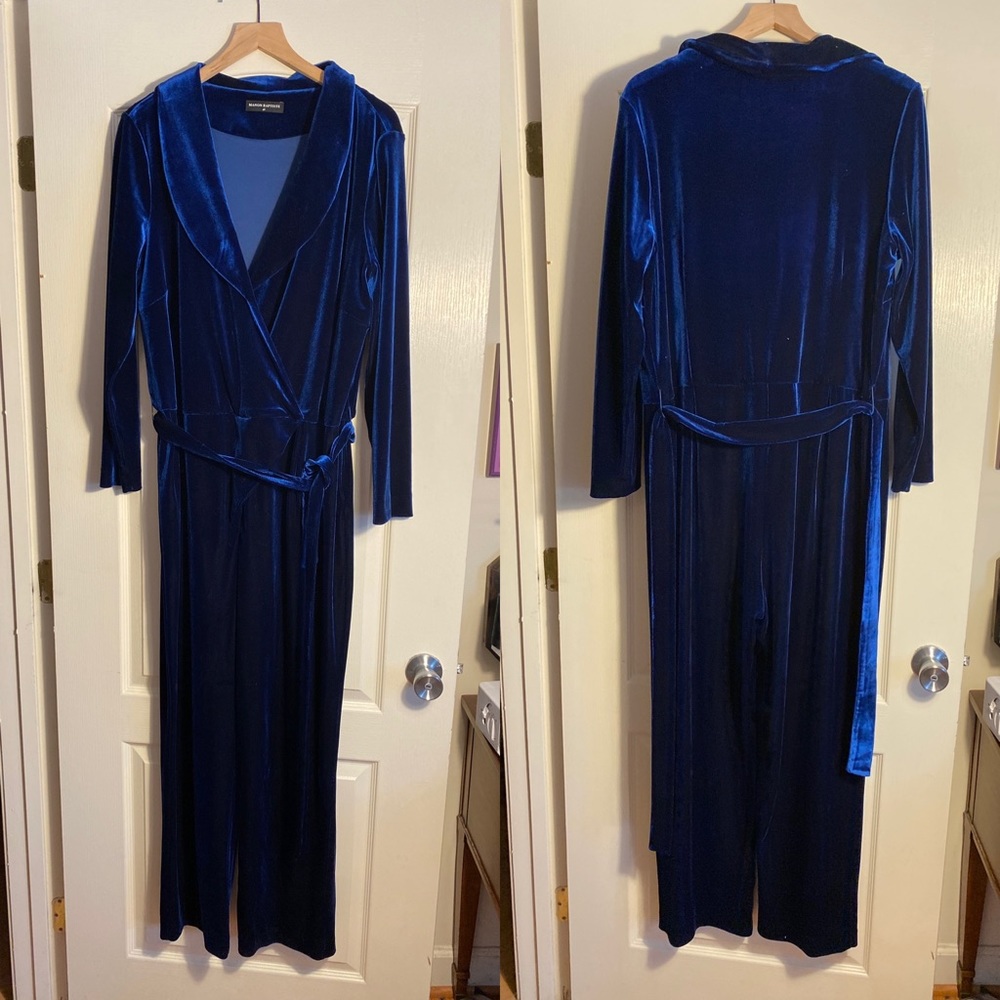 Royal blue velvet jumpsuit plus size Manon Baptiste